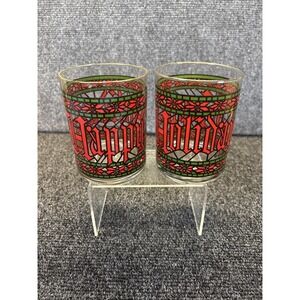 2~Vtg~70s~Houze~Happy Holidays~Double Old-Fashioned Glass~Gold Rimmed